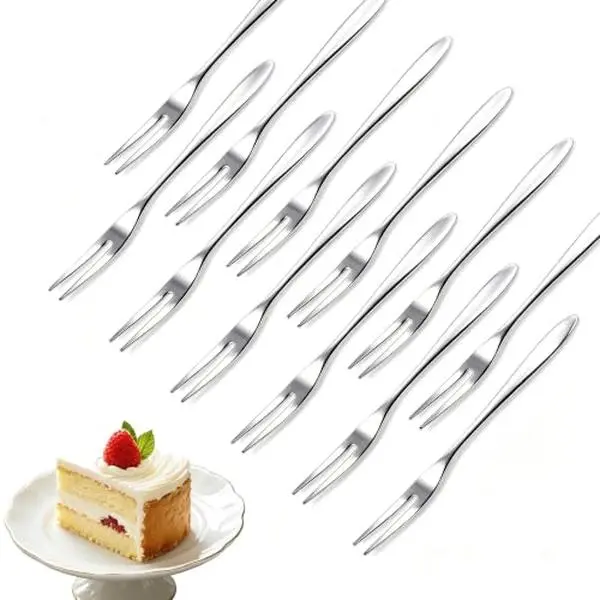 12-Piece 5.12-Inch Mini Stainless Steel Forks, 2-Tine Dessert & Fruit Forks for Cake, Pastries, Cheese, Olives, Appetizers & Small Portions