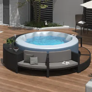 Spa Surround Spa Frame Patio Rattan Sofa Set with Storage Spaces, Mini Sofa and Comfortable Cushion for  Patio,Backyard, Grey