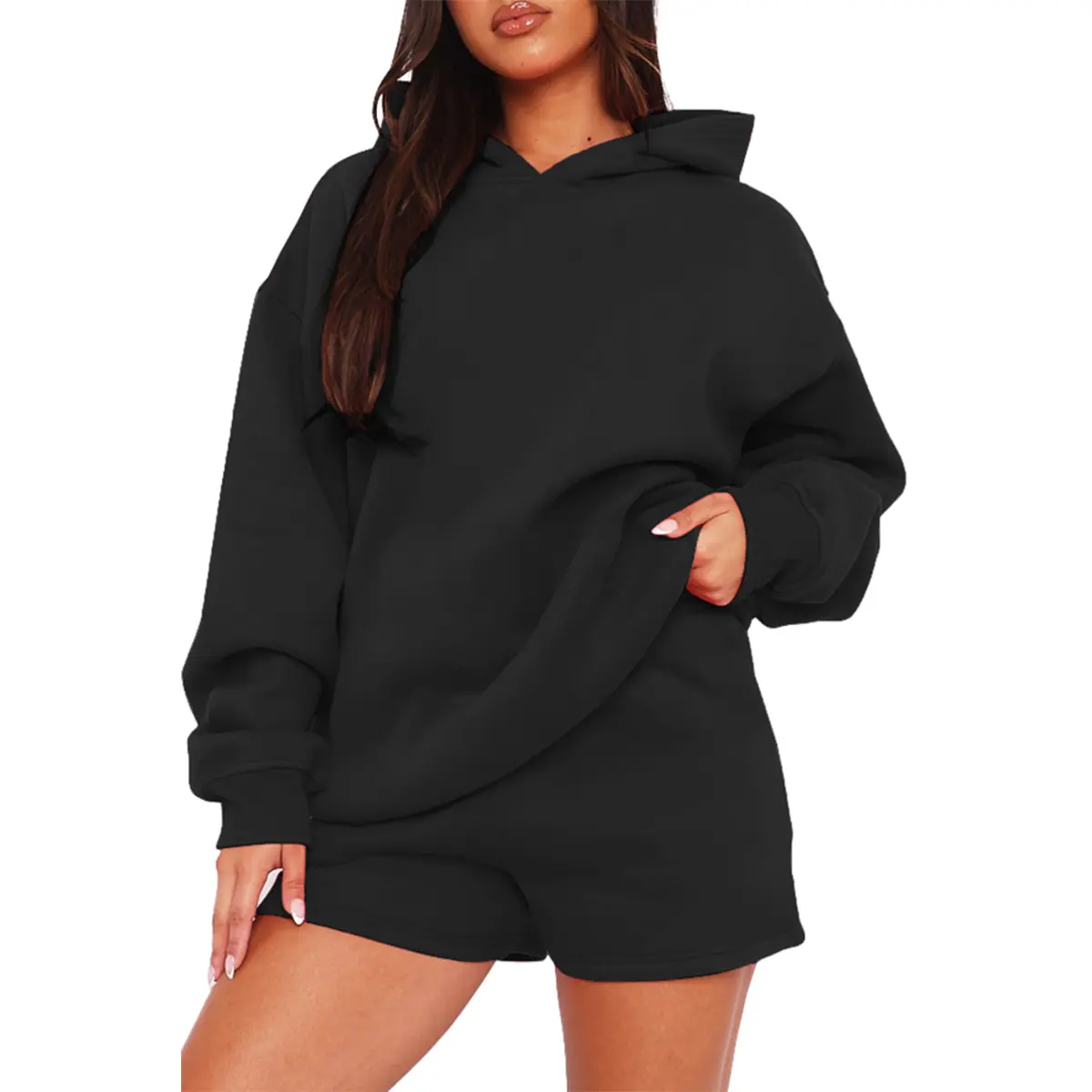 FUPHINE Womens 2 Piece Outfits Oversized Sweashirts Longsleeve Hoodie Tracksuit Shorts Fall Winter Warm Sweatsuits