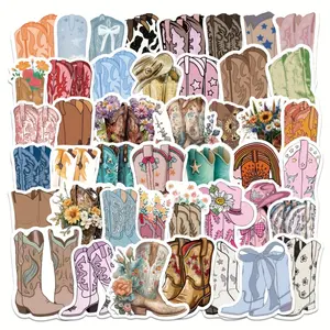 60pcs of Cowboy Boot Stickers, Creative And Stylish Denim Graffiti Decorative Patches for Fashion, Suitable for Various Uses, Stickers for Scrapbooking, Fun Stickers