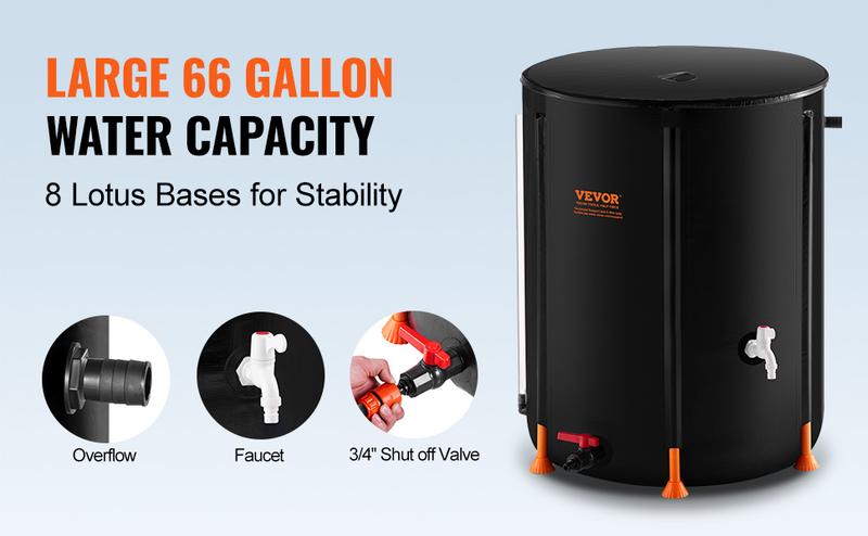 VEVOR Collapsible Rain Barrel -  Upgraded Visible Water Level, 53/66/100 Gal Portable Rain Water Collection Barrel, PVC Rainwater Collection System with Spigots and Overflow Kit, Water Barrel for Garden Water Catcher Bucket VEVOR Super Brand Day