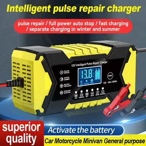 12V Intelligent Pulse Repair Battery Charger, Full Automatic Fast Charging with LCD Display, Multiple Safety Protection, Winter/Summer Mode, 4Ah-150Ah Battery Maintainer & Desulfator for Car Motorcycle Truck Boat AGM Gel Lead-Acid Batteries