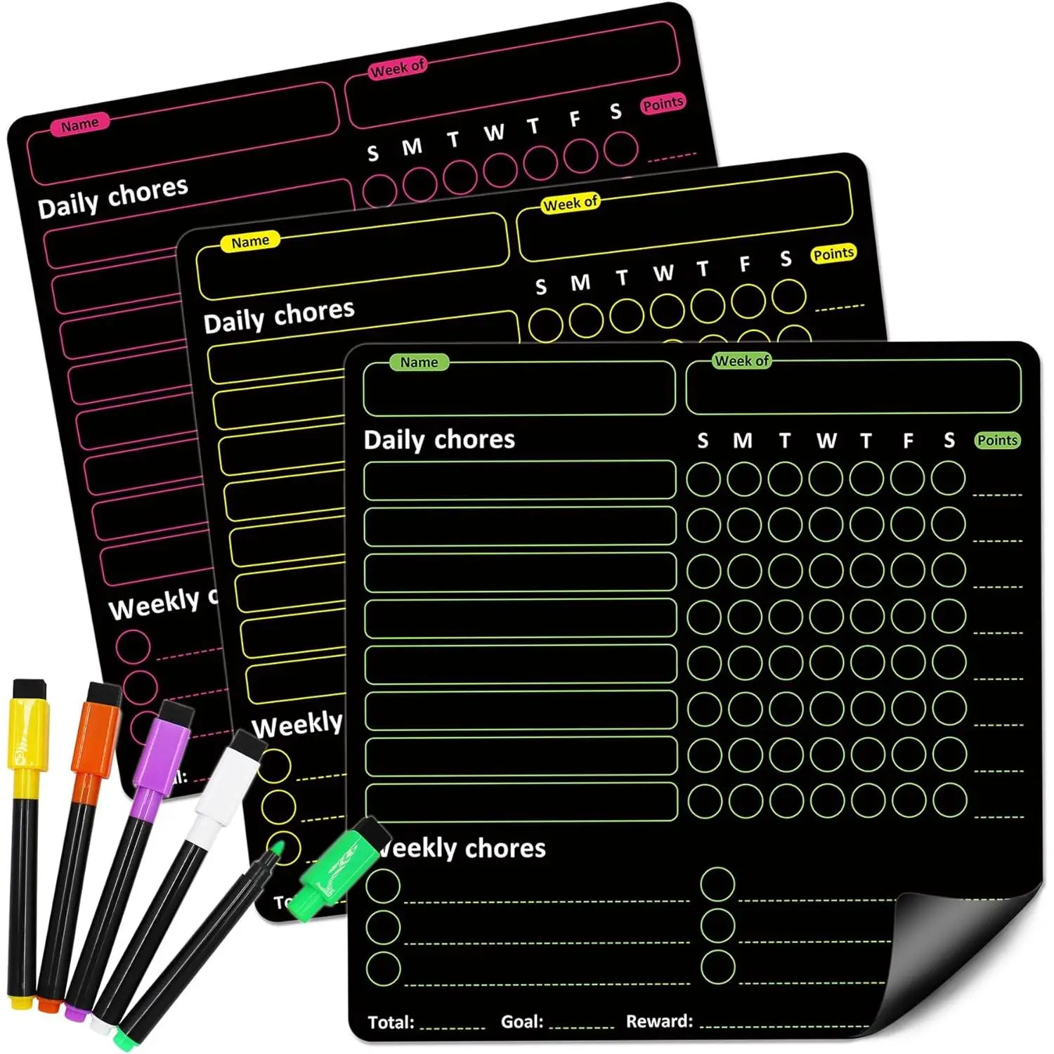 Set of 3 Family Undated Weekly Planning Boards - Teen-Focused Dry Erase White Boards with Erasable Film, Easy to Clean Daily Routine Organisers (Office Stationery)