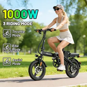 ASKMY E14 Folding Electric Bicycle for Adults, 1000W peak motor, up to 45 miles range | 14" compact tires, dual disc brakes | removable safe battery, lightweight design for city commuting