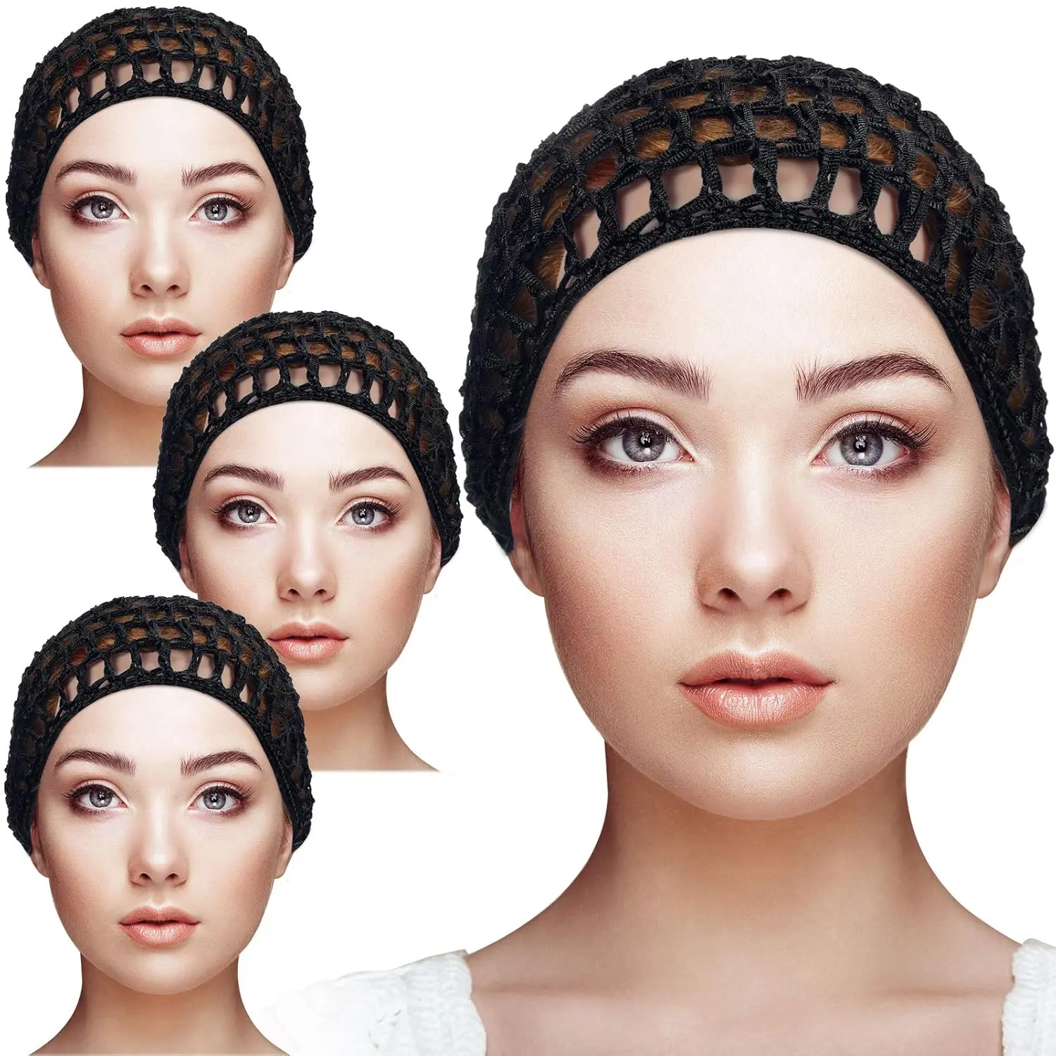 4 Pieces Mesh Crochet Hair Net (Black)