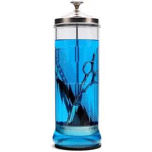 Glass Disinfectant Jar 50 Oz Large Sterilizing Jar for Manicure & Pedicure Implements, 11.7" x 3.8" Stainless Steel Organizer