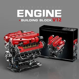 Sports car V12 engine building block model, mechanical group movable engine assembly toy, high-replication automotive engine desktop ornament