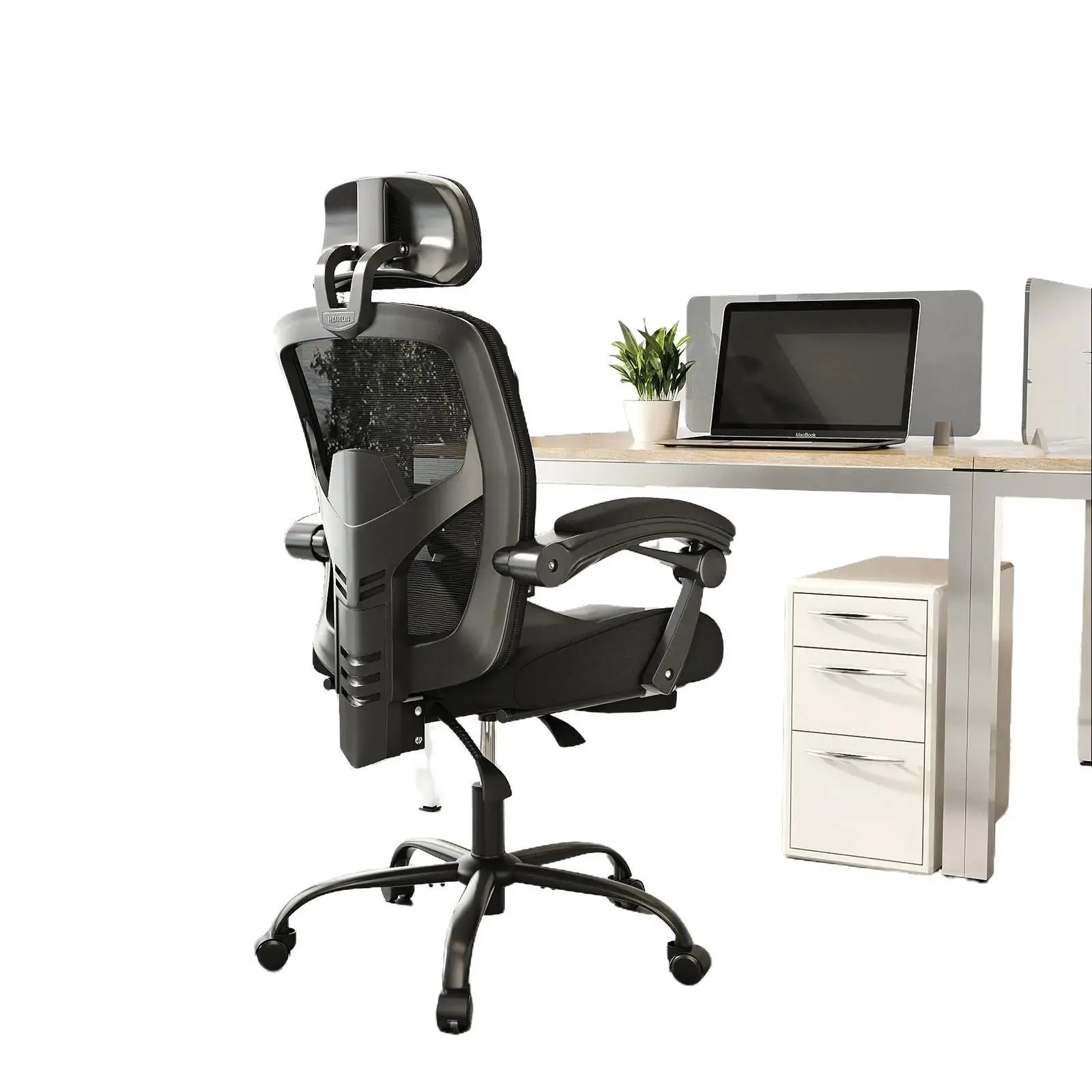 FurniChic Haven Ergonomic Chair with Foot Rest, Mesh Computer Desk Chair Video Game Chair with Lumbar Support, Headrest, Padded Arms