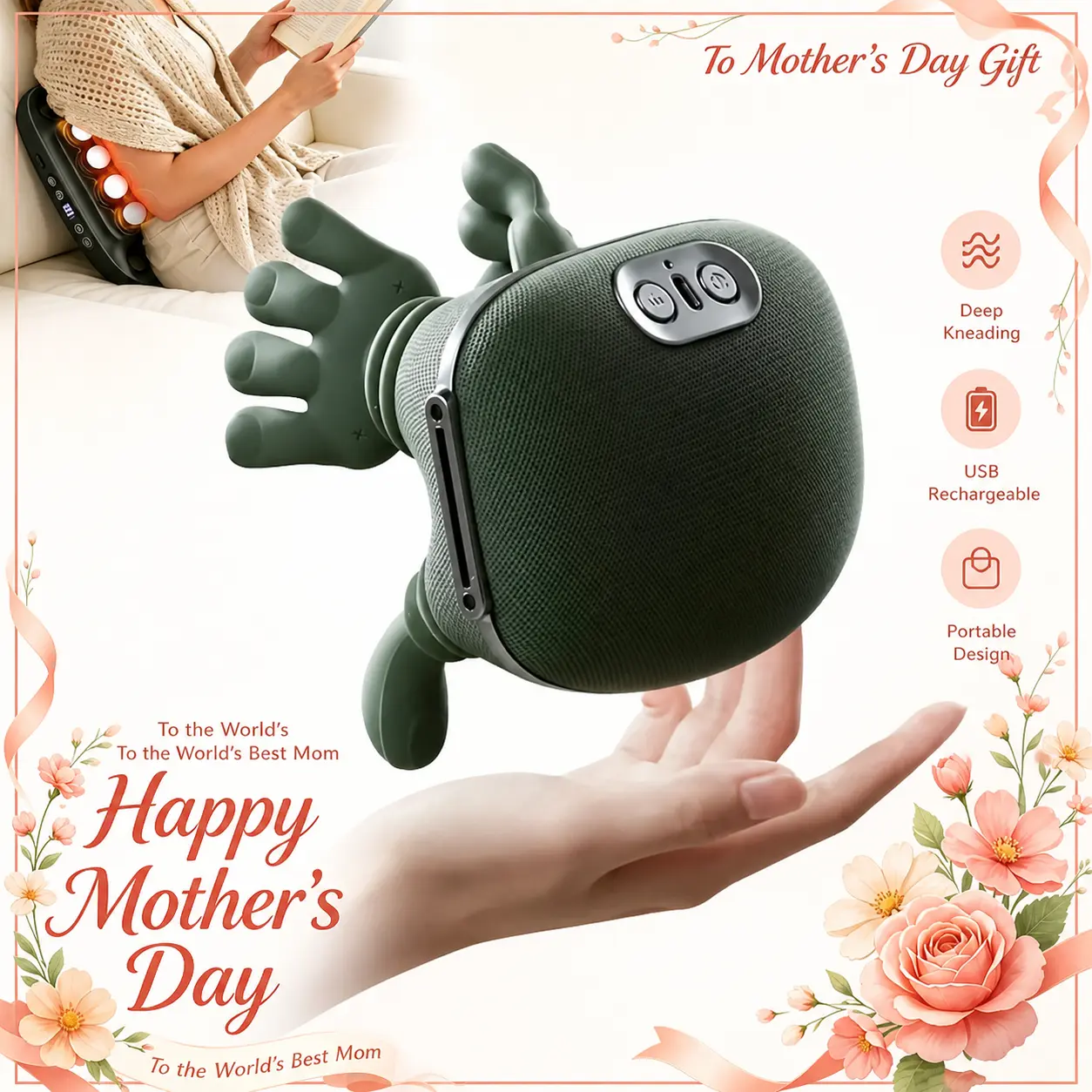 Master shoulder and neck massager, functional shoulder massager, USB charging, electric massager, deep tissue massage.Kneading massage pillow, made of high-quality soft fabric, compact massager, comfortable pad, USB charging massager, electric shoulder m