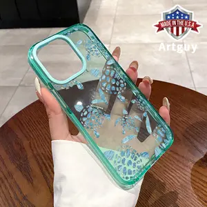 Phone Case for iPhone 16 Plus 15 Pro Max 14 13 12 11 Light Blue Turtle Pattern Non-Yellowing Shockproof Soft Silicone Transparent Cover