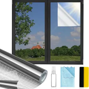 Window Privacy Film One Way,Reflective Mirror Window Film Daytime Privacy, UV Sun Blocking Heat Control Static Cling,Window Tint for Home Office,Black,17.5 Inch X 6.5 Feet
