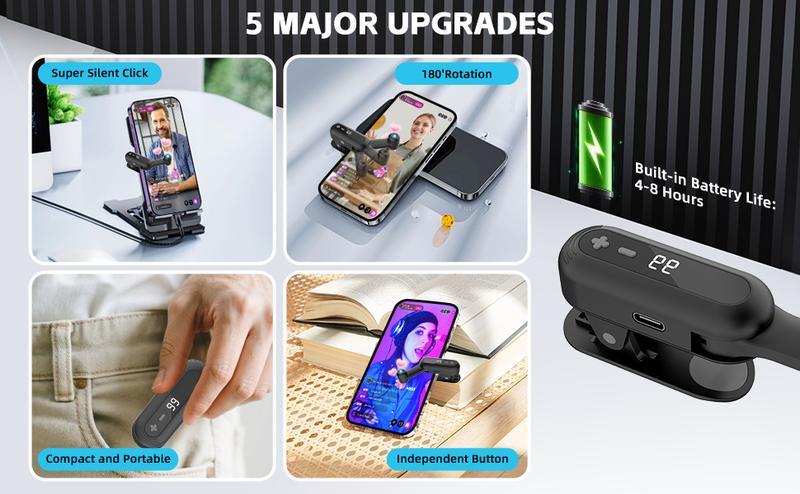 Portable Auto Clicker for iPhone iPad Android Built-in Battery with Strong Battery Life Hands-Free Silent Operation Handy, Auto Tapper for Tiktok Live，Gaming,Likes & Reward Tasks