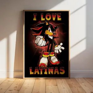 Shadow Loves Latinas Poster – Funny Gamer Decor, Hedgehog Meme Print, Geeky Wall Art