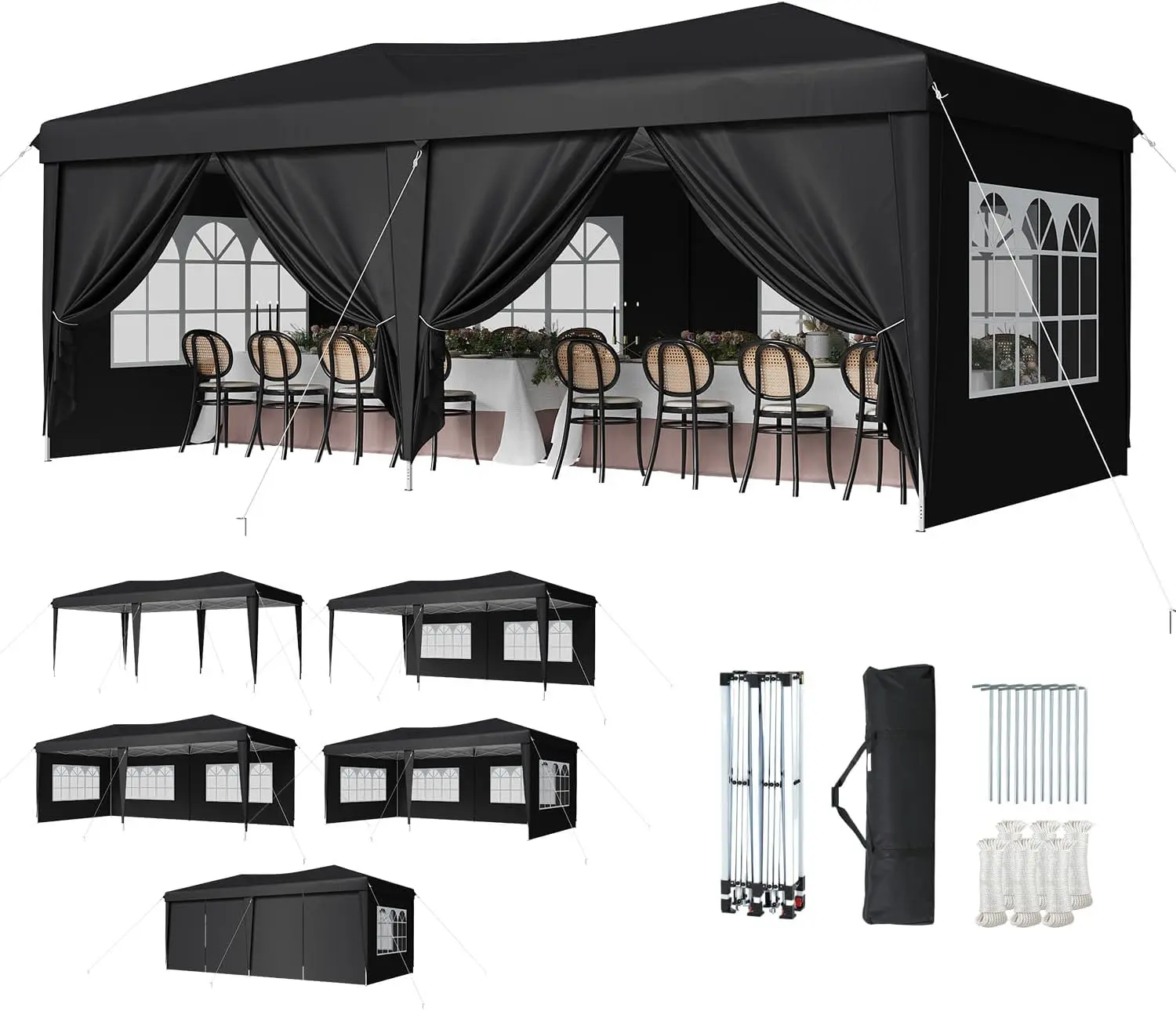 10x20 Pop Up Canopy Tent with Sidewalls, 1-Push Instant Setup Waterproof Portable Outdoor Shelter, 3 Adjustable Height Patio Canopy for Weddings, Market Stalls