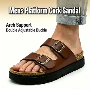 Lumubby Adjustable Cork Footbed Sandals - Open Toe, Slip-On, Minimalist Arch Support Slides, Unisex Slippers