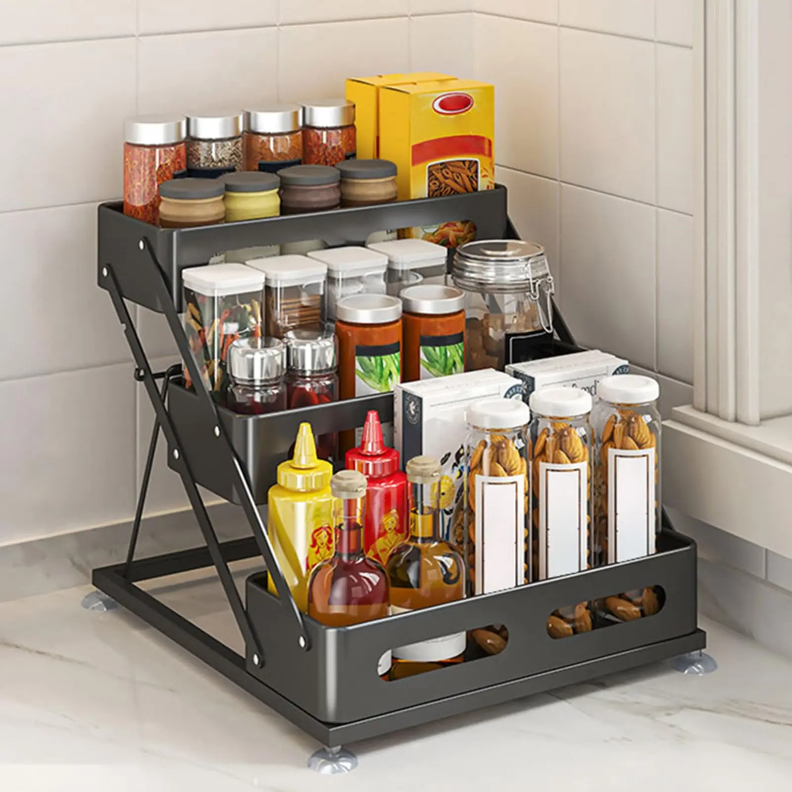 Pull Out Spice Rack Organizer for Pantry, 3 Tier Spice Organizer for Cabinet, Height Adjustable Spice Racks