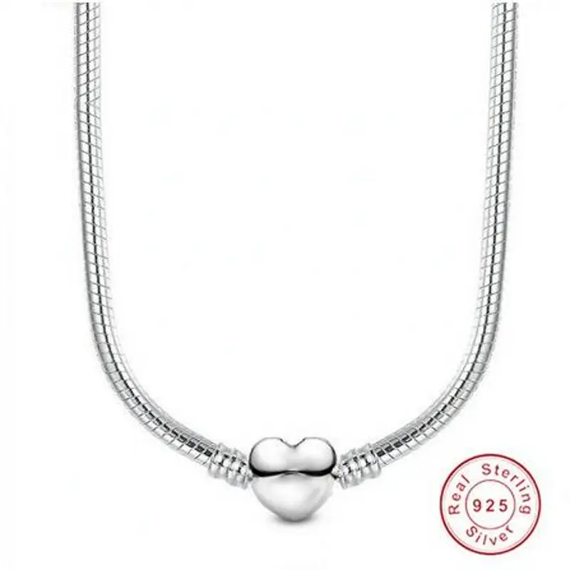 925 Silver Snake Chain Necklace, Secure Ball Clasp Beads Charms Chocker Necklace for Women Wedding Jewelry Gift for Couple Fit Daily Wear