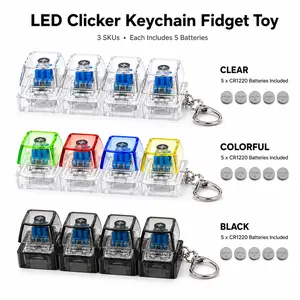 LED Keyboard Fidget Keychain Toy, Clear Clicky Button Stress Relief Toy, Fun Small Gift for Friends, Teens, Adults & Gamers