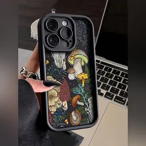 Colorful Mushroom Pattern TPU Protective Phone Case for Apple iPhone - Black for Apple 17PROMAX/16PLUS/16PRO/16/15PROMAX/15PLUS/15PRO/15/14PROMAX/14PLUS/14PRO/14/13PROMAX/13PRO/13/12PROMAX/12PRO/12 11PROMAX/11PRO/11/XSMAX/XR/XS/7 #     8PLUS/7 #     8