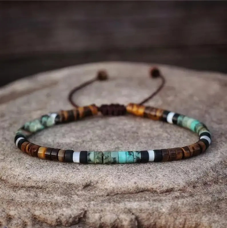 vintage style tiger's eye and African turquoise bracelet, confidence and strength, suitable for daily wear, birthday gift, African Turquoise Accessory