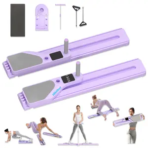 Pilates Equipment, Homhut Pilates Board - Multifunctional Pilates Reformer, Reformer Pilates Machine with Reps,Kcal & Timer Display, Home Pilates Kit with Resistance Bands - Workout Sets for Women（Purple）