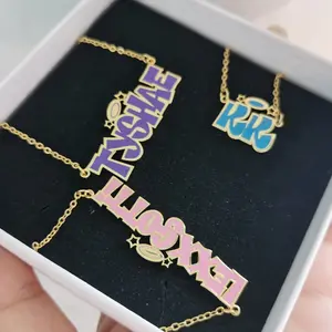 LeeChee Colorful Enamel Custom Nameplate Pendant Necklace For Girls Personalized