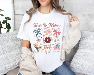 She Is Mom Shirt, Coquette Praying Mama Shirts, Religious Mom Sweatshirt, Floral Mother's Day T-Shirt