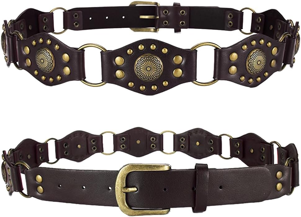 Brown Bohemian Belt for Women, Y2K Fashion Pin Buckled Belt for Vintage Skirt (No including fuzzy)