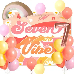 LaVenty Seven Is A Vibe Birthday Party Decorations Balloon Rainbow Daisy Balloons Vintage Groovy 7th Birthday Decorations Hippie Retro 7 Years Old Birthday Decoration