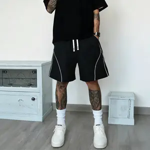 Men's Curved Piping Athletic Shorts - Single Piece Contrast White Stripe Detail, Gym & Training Casual Pants