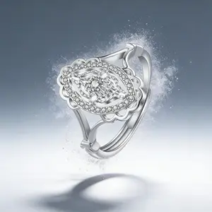 AELNEN Filigree Pave Statement Ring - Intricate Adjustable Crystal Ring - Elegant Scalloped Edge Dainty Jewelry - Romantic Gift for Her