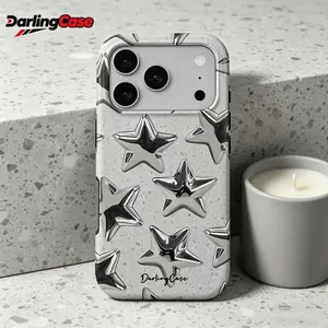 DarlingCase Trendy Silver Star Phone Case, Aesthetic 3D Effect Metallic Star Pattern, Durable Anti-Scratch Hard Case for iPhone 17 Pro Max, 16 Pro, 15, 14, 13, 12