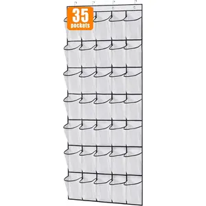 MISSLO 35 Large Pockets Over The Door Shoe Organizer Sturdy Oxford Fabric Hanging Shoe Rack for Door Mesh Closet Shoe Holder Hanger, White