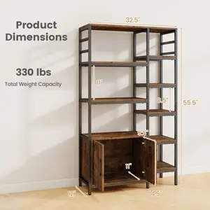 COSTWAY - Double Wide 8-Tier Bookshelf with 2-Door Cabinet for Living Room Home Office-Rustic Brown