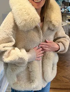 Khaki coat-  Fox Fur hood and pockets