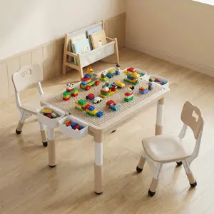 MAMIZO Kids craft Table and Chairs Set, 4-in-1 Height Adjustable Toddler Activity Table with 4 Bins, Building Blocks Tabletop, Large Reversible Graffiti & Sensory Art Desk for Preschool Classroom room makover mesa montessori vanity on sale