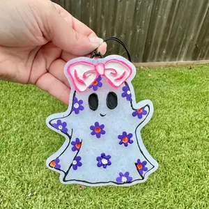 Cute Floral Ghost with Bow Freshie