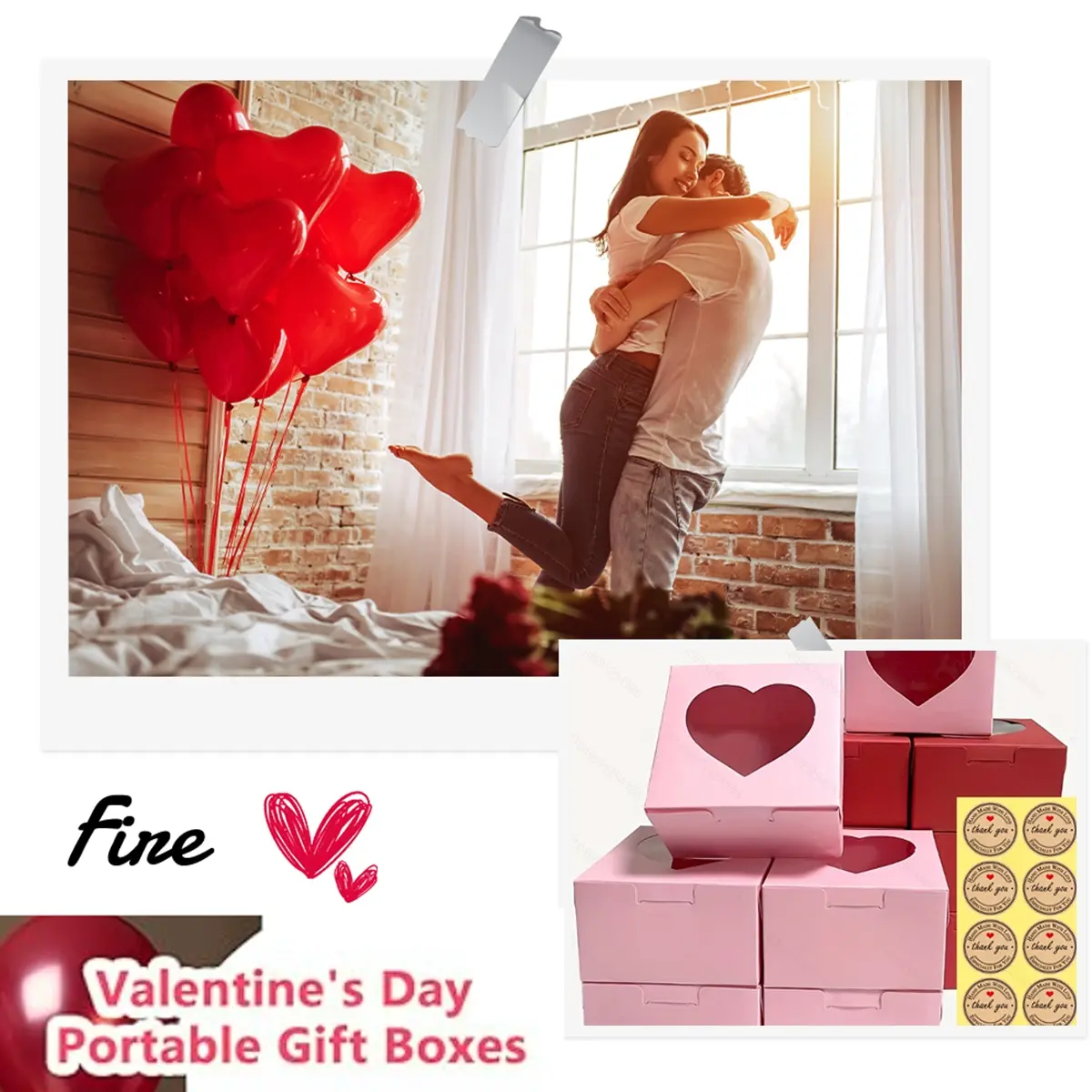 10 Heart-Shaped Clear Gift Boxes | Red and Pink Cardboard Candy Boxes with Stickers | Perfect for Cupcakes, Strawberries, Cookies, and Small Gifts | Ideal for Valentine's Day, Weddings, Engagements, Anniversaries, and Party Favors