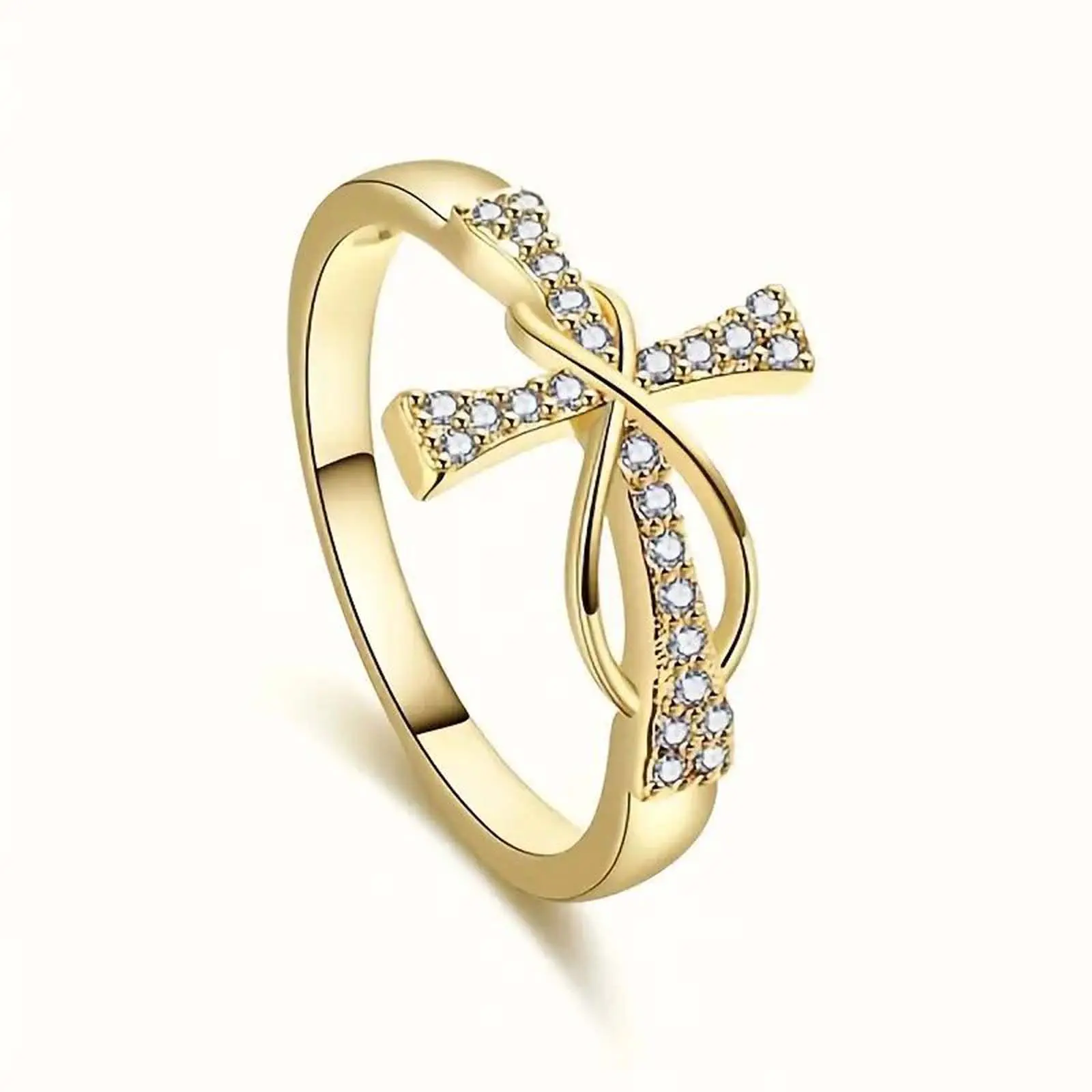 Women's Infinity Cross Zircon Artificial Gemstone Rings - Stackable Elegant Eternity Symbol Everlasting Faith Infinity Band Rings, Adjustable Sizes, Golden-Silver Options, Daily Wear Index Finger Jewelry