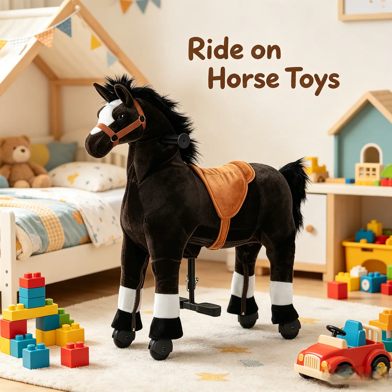 LInor Ride on Horse for Big Kids - 35.43'' Height, Riding Horse Mechanism, No Battery or Electricity, Plush Material, Max Load 165LBS Seat Play Cute