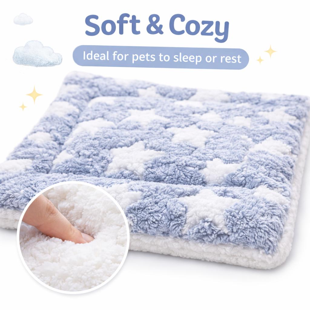 Thick Soft Pet Mat with Blue Star – Washable Cozy Bed for Cats & Dogs