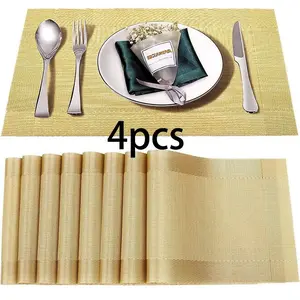 4/6 pcs, Plastic Placemats, Square Design Golden Table Pads, Nordic Style Solid Color Table Decoration Mat, Coffee Table Pad, Household Bowl Plate Mat, Dining Table Decor, Room Decoration