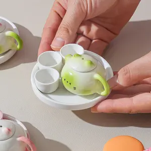 Mini Cat Ear Gongfu Tea Set - 1:2 Scale Miniature Functional Ceramic Teapot & Cups, Heat-Resistant for Actual Brewing, Super Cute Collectible
