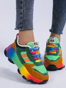 Dopamine Rainbow Gradient Dad Shoes for Women, Thick Sole Height Boost, Breathable Mesh, Casual Sports Shoes, Trendy Running Shoes, Breathable Running Sneakers