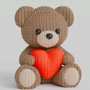 3D Printed Knitted Bear with Heart for Valentines Day Adorable Gift Idea Unique Textures Special Touch