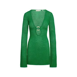 Montego Mini Dress - Palm Green Lurex Lace Crochet