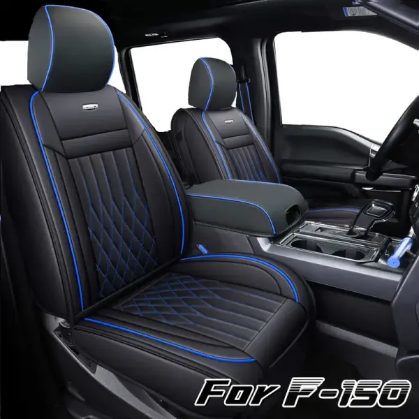 KOLZIIS Ford F150 Full Set Seat Covers 2015-2025, 2017-2025 F250 F350 F450 - Waterproof Faux Leather, Easy Installation, Superior Compatibility, High-Quality Material - Automotive Interior Cushion