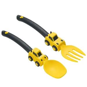 Colorful 3D Car Themed Toddler Kids Fork Spoon Set, Self Feeding Utensils for Boys Girls, Learn To Eat Independently, Easy Hold Sturdy Easy Clean, Birthday Gift Card Box Packaging for Ages 3 Up Fun Eating Experience