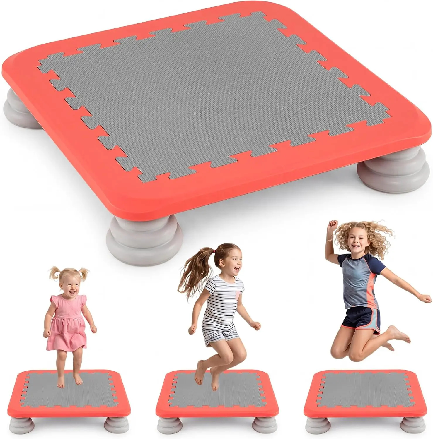 Costzon 25.5" Mini Trampoline for Kids Indoor & Outdoor | Square Bounce Board w/ 4 Non-Slip & Removable Foot Pads for Sensory Integration Training, Home Gym, Boy Girl Ages 3+