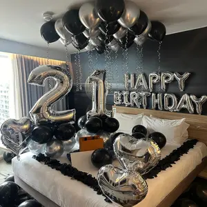 1050pcs Silver Party Banner Heart Aluminum Foil Balloons Rose Petals, Birthday Anniversary Atmosphere Decoration
